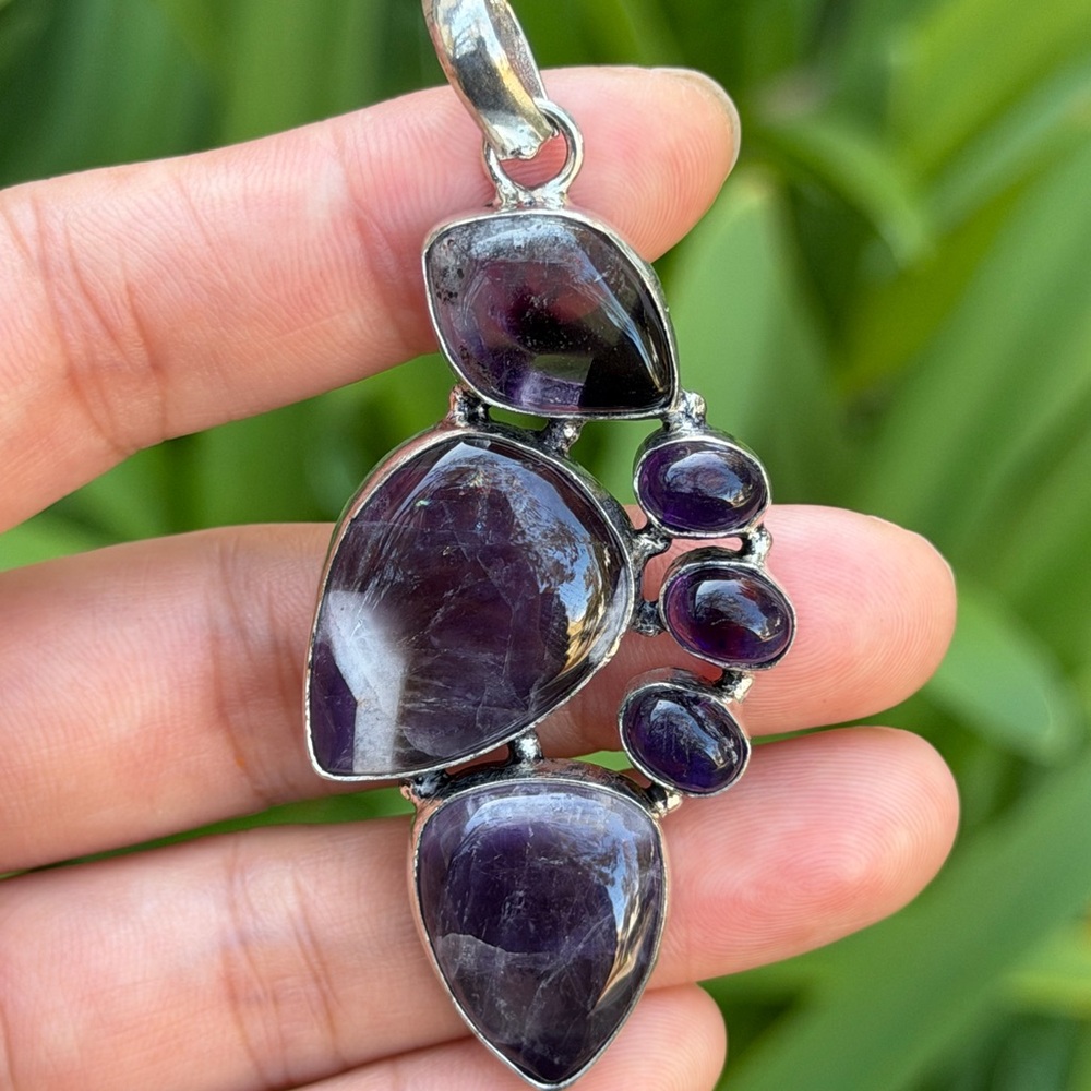 925 silver plated amethyst pendant‎ 0827